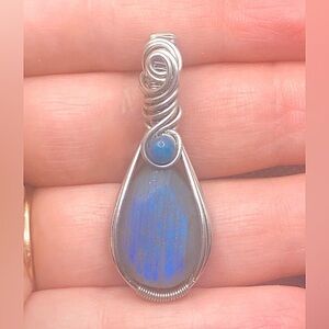 Wire Wrapped Blue Labradorite & Apatite Pendant Necklace Handmade OOAK